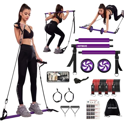 HOTWAVE Pilates Bar Kit with Resistance Band Set Exercise Bar